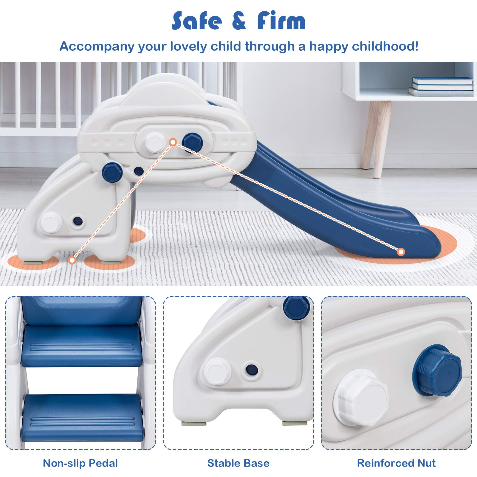 BABY JOY Kids Slide, Freestanding Baby Mini Play Climber Slide Set with HDPE/Anti-Slip Foot Pads/Non-Slip