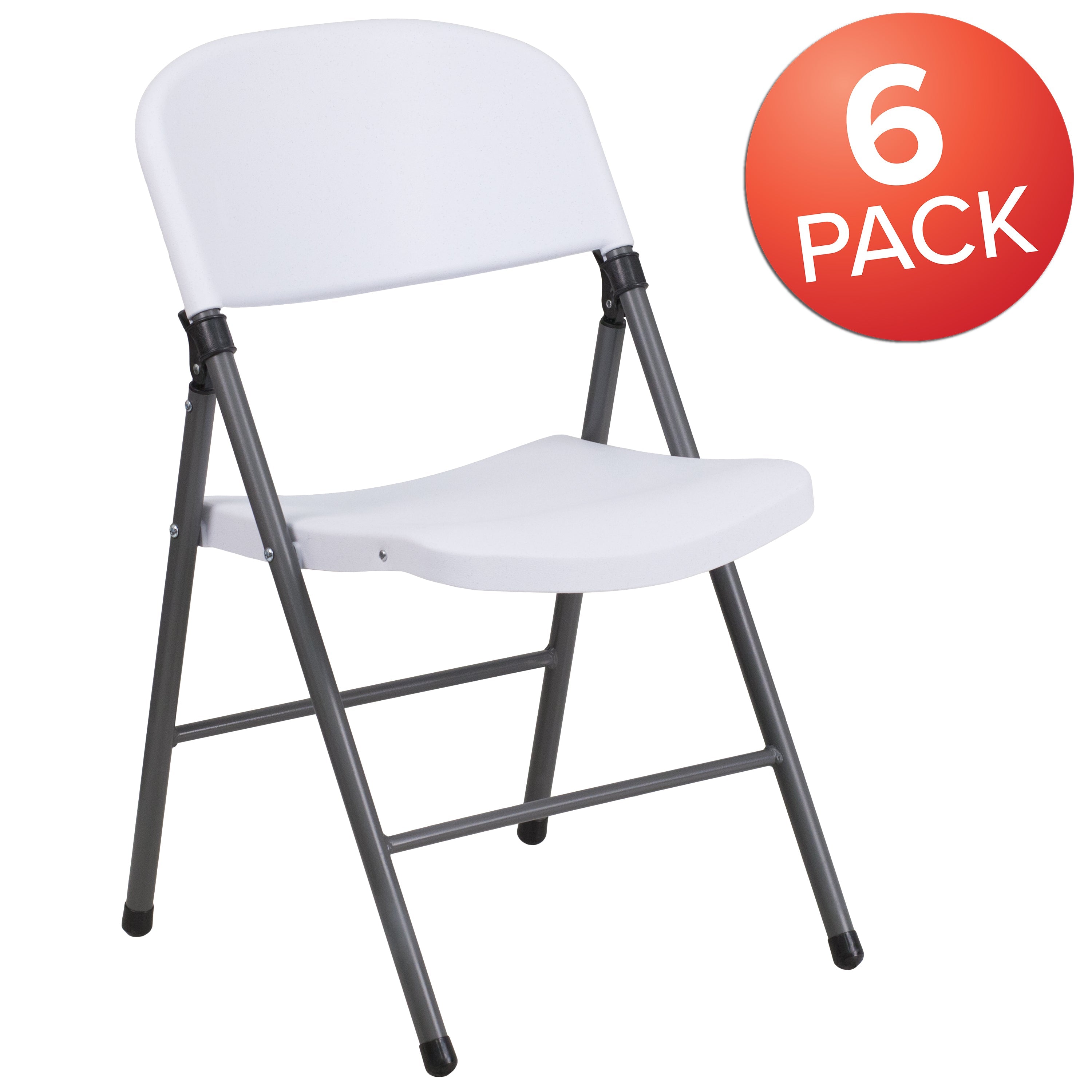 Flash Furniture 6 Pack HERCULES Series 330 lb. Capacity Granite White Plastic Folding Chair with Charcoal Frame