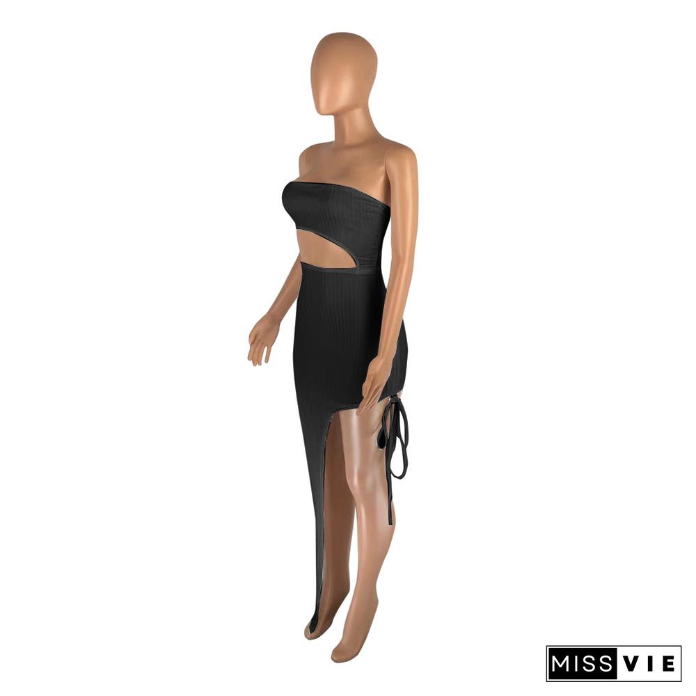 Sexy Strapless Cut Out High Split Party Dress