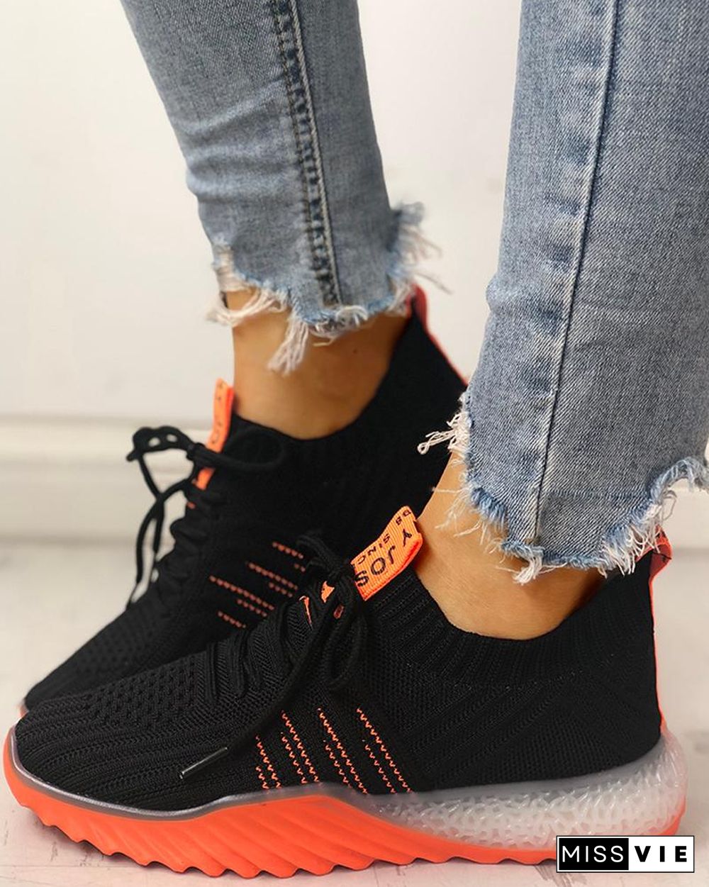 Colorblock Knitted Breathable Lace-Up Yeezy Sneakers