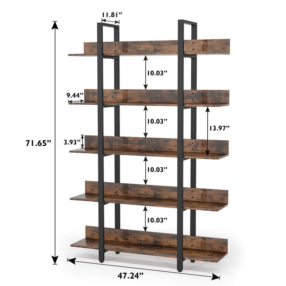 47'' Bookcase  Industrial Bookshelves Etagere with Storage  Open Display Shelves