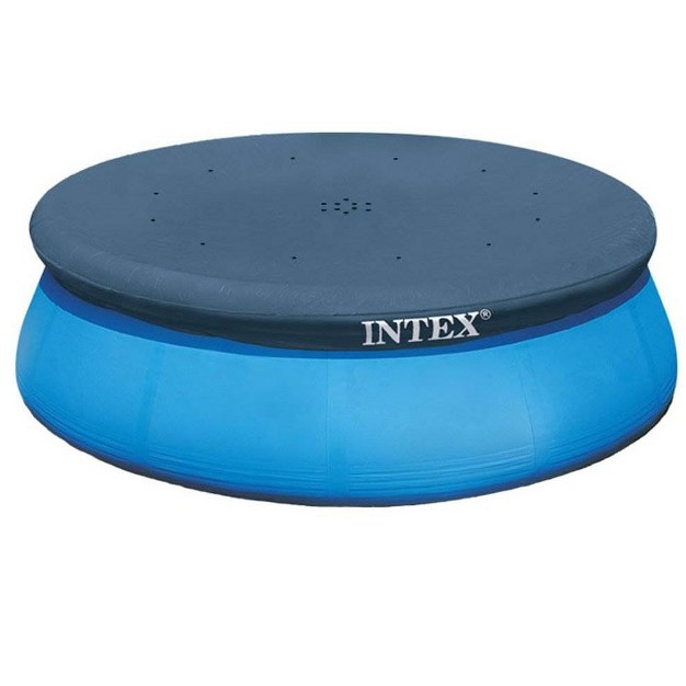 Intex 10 Foot Easy Set Round Durable Above Ground Swimming Pool Debris Vinyl Cover With 12 Inch Overhang And Drain Holes Blue