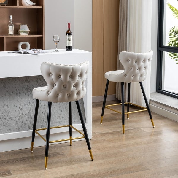 Set of 2 Counter Height Barstools with Backs Modern Dining Bar Chairs with Iron Legs Modern Counter Stools