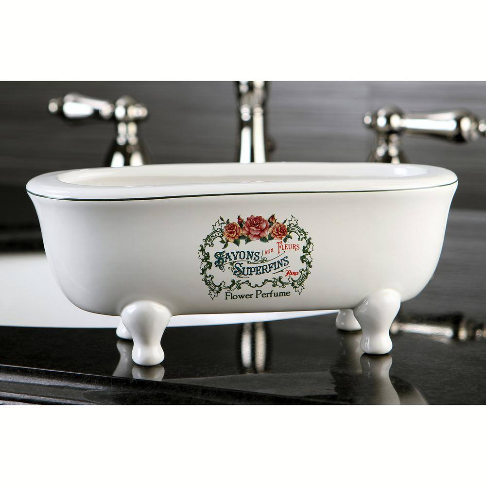 Kingston Brass Savons Aux Fleurs Double Ended Claw Foot Tub Soap Dish in White HBATUBDEW