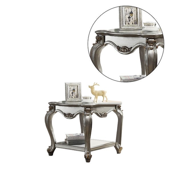 Square Wood End Table in Antique Platinum