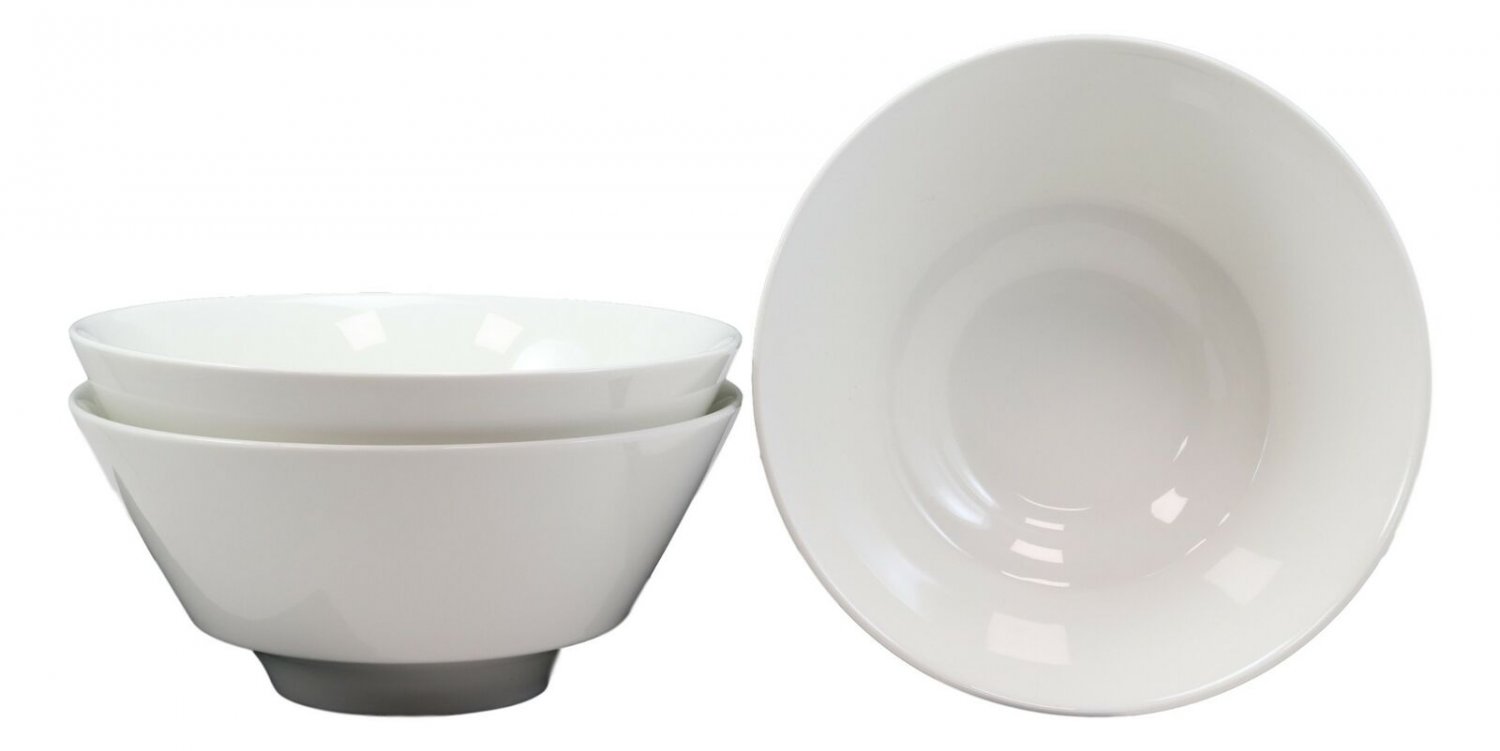 1 Contemporary Large White Porcelain Trapezoid Round Bowls 44oz 8.5Dia Set Of 3 EBR02