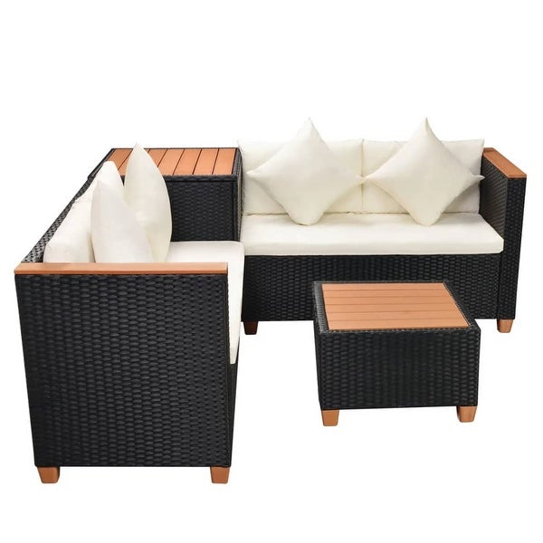 4 Piece Patio Lounge Set with Cushions Poly Rattan Black - Overstock - 36226391