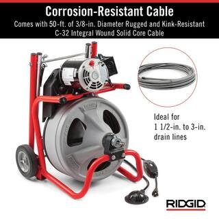 RIDGID K-400 Drain Cleaning Snake Auger 120-Volt Drum Machine with C-31IW 38 in. x 50 ft. Cable + 4-Piece Tool Set and Gloves 26993