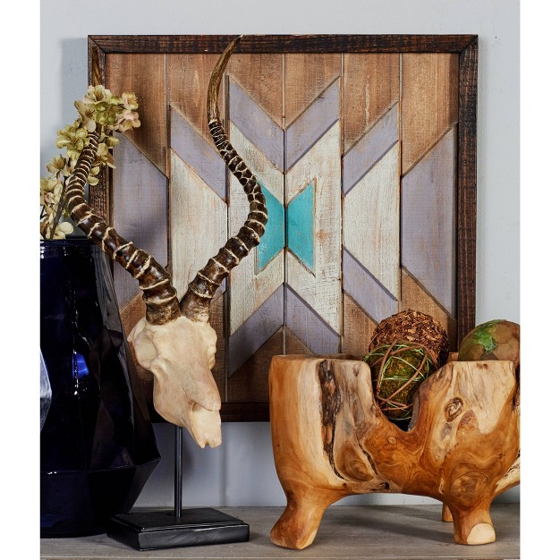 Wood Geometric Square Handmade Southwestern Wall Decor Brown Olivia amp May