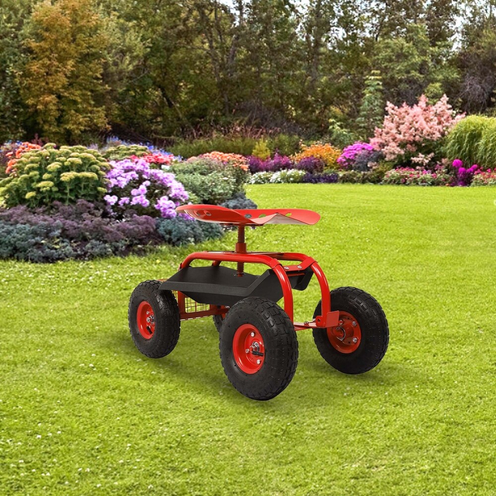 Rolling Gardening Chair Cart with Wheels  360 Swivel Rolling Scooter   42.5\