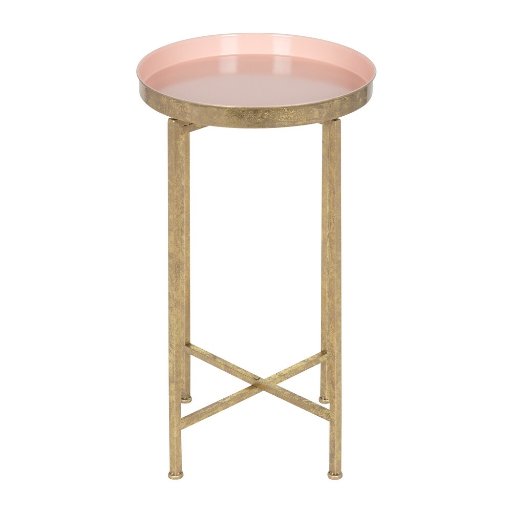 Kate and Laurel Celia Round Metal Foldable Tray Accent Table