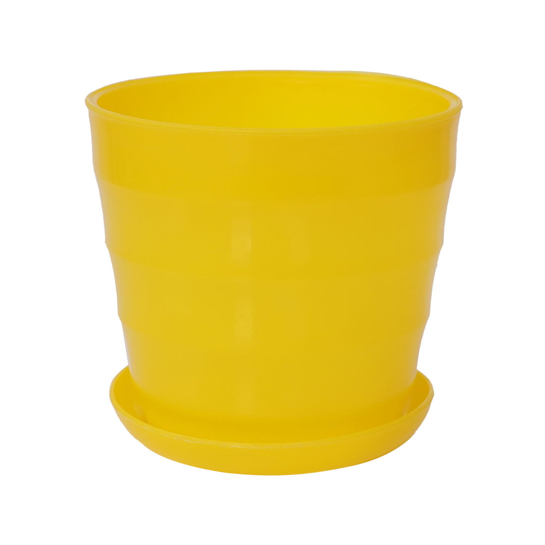 Uxcell Home Office Plastic Round Plant Planter Container Flower Pot Yellow 13cm Dia