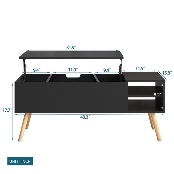 Wood Lift Top Coffee Table w/ Hidden Storage Compartments and Shelves