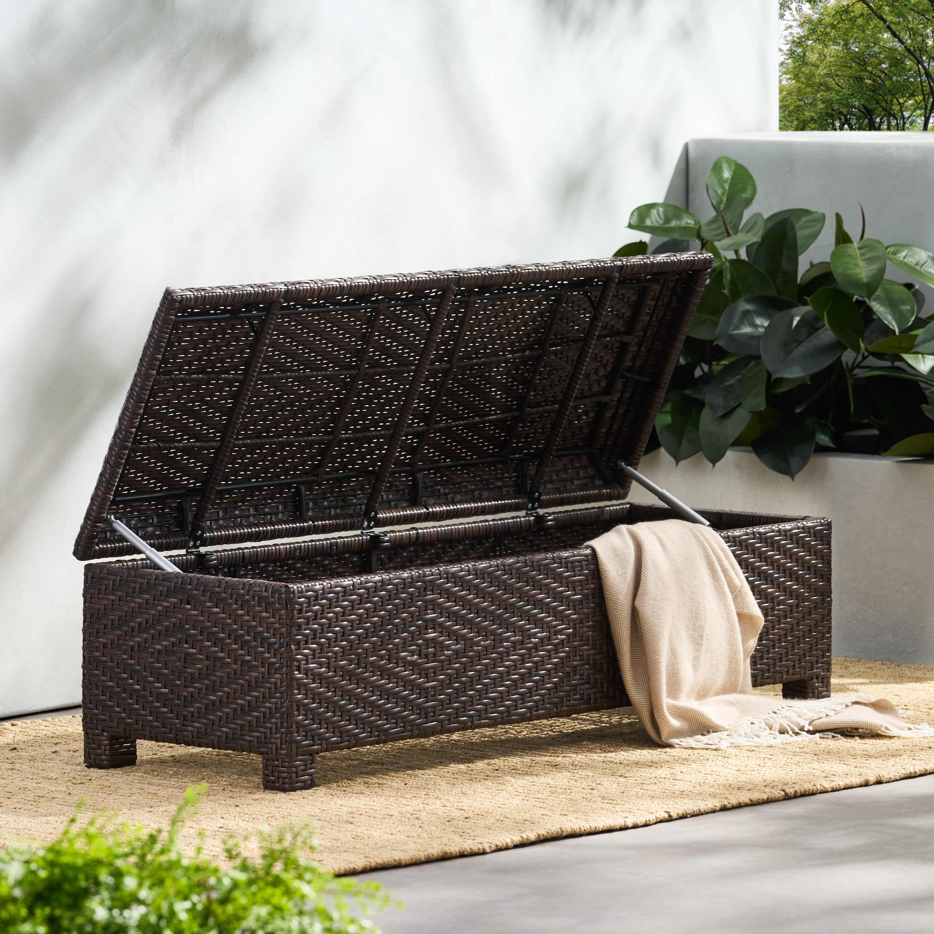 Santa Cruz Brown Wicker Storage Ottoman