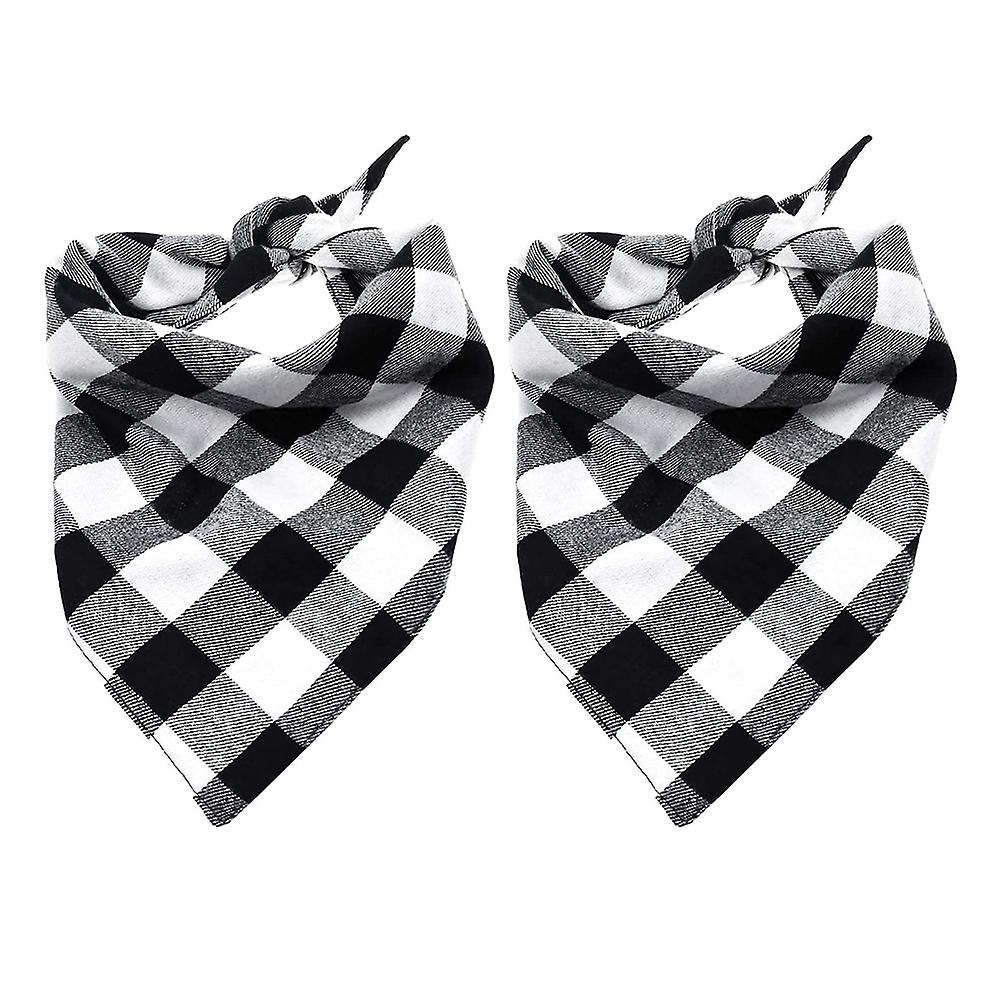 2 Pack Dog Bandana Christmas Classic Plaid Pet Bandana Scarf Triangle Bibs-black And White Large Grid Size S