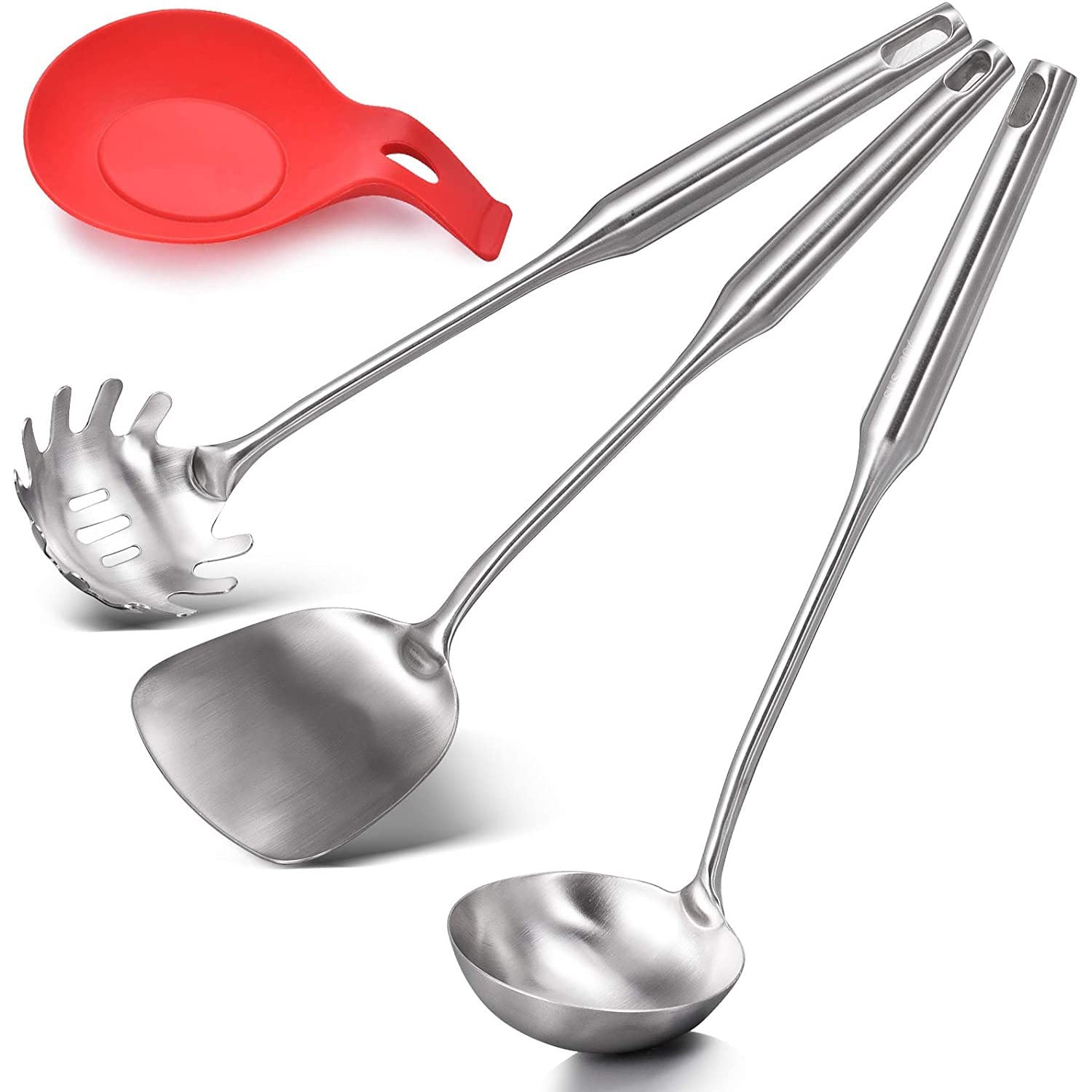 KSENDALO Stainless Kitchen Cooking Utensils Set of 4，Kitchen Tool Set with Silicone Spoon Holder