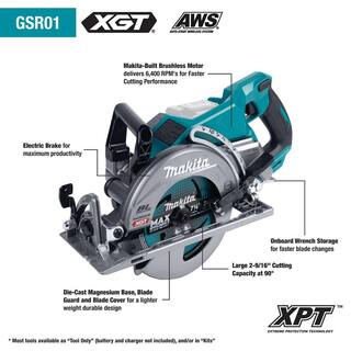 Makita 40V Max XGT Brushless Cordless Rear Handle 7-14 in. Circular Saw (Tool Only) with bonus 40V Max XGT 4.0Ah Battery GSR01Z-BL4040