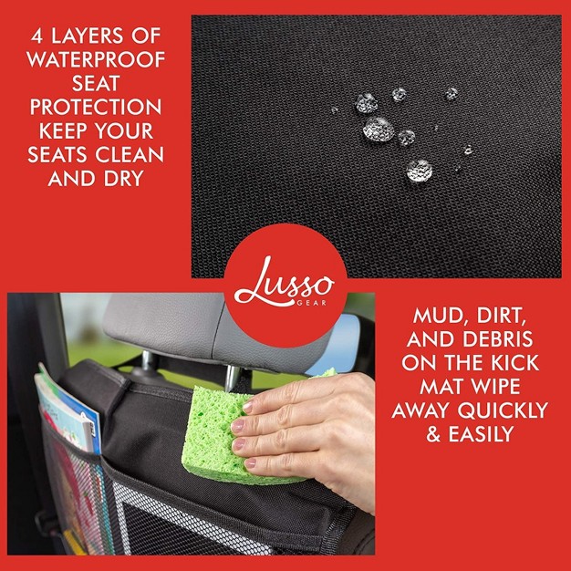 Lusso Gear Seat Back Protectors For Car 2 Pack Waterproof Kick Mats With 3 Storage Pockets