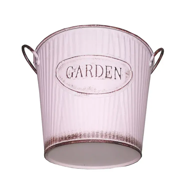 Galvanized Pink Planter Pot Metal Flower Bucket For Decorative Home Garden