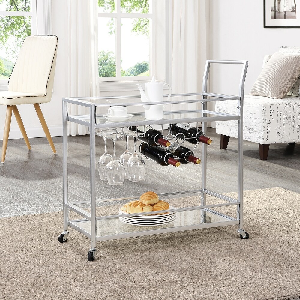 FirsTime   Co. Francesca Bar Cart  Metal Frame  Wood/Glass Top