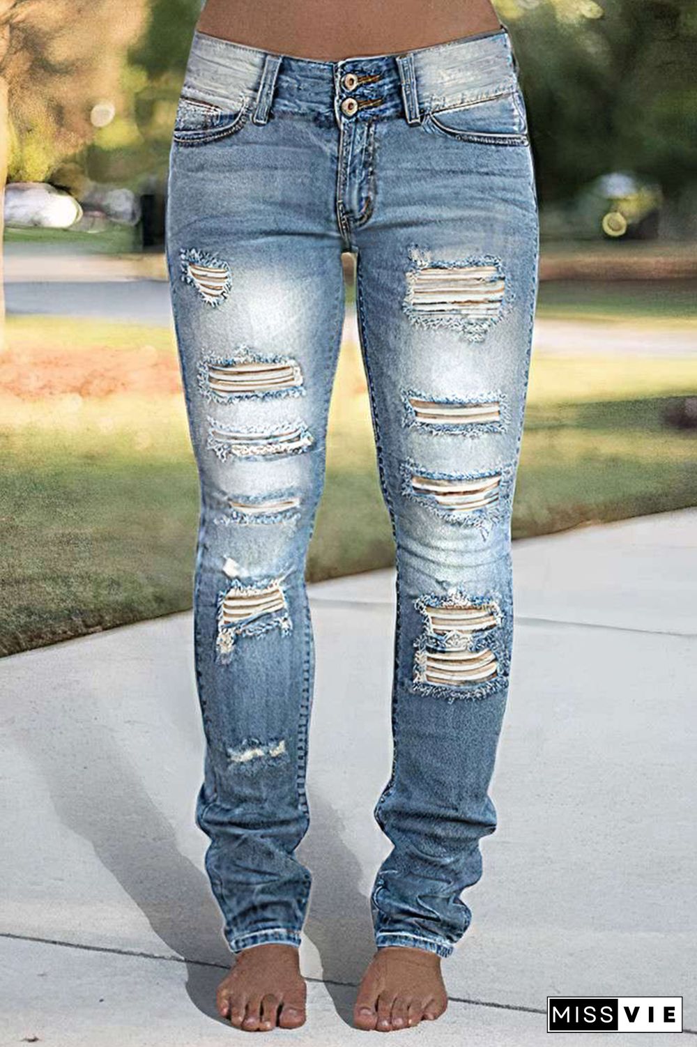 Ladder Ripped Low Rise Skinny Jeans