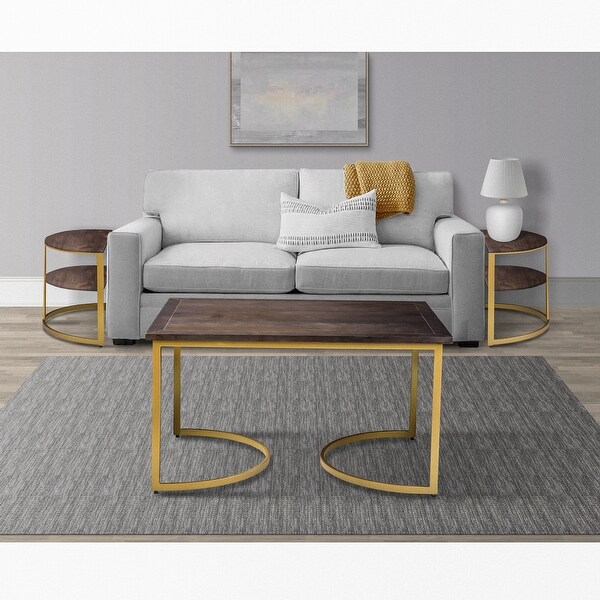 38 Inch Rectangle Metal Nesting Coffee Table - 3 Pcs Set for iving Room， Home， Office， Dark Brown， Gold