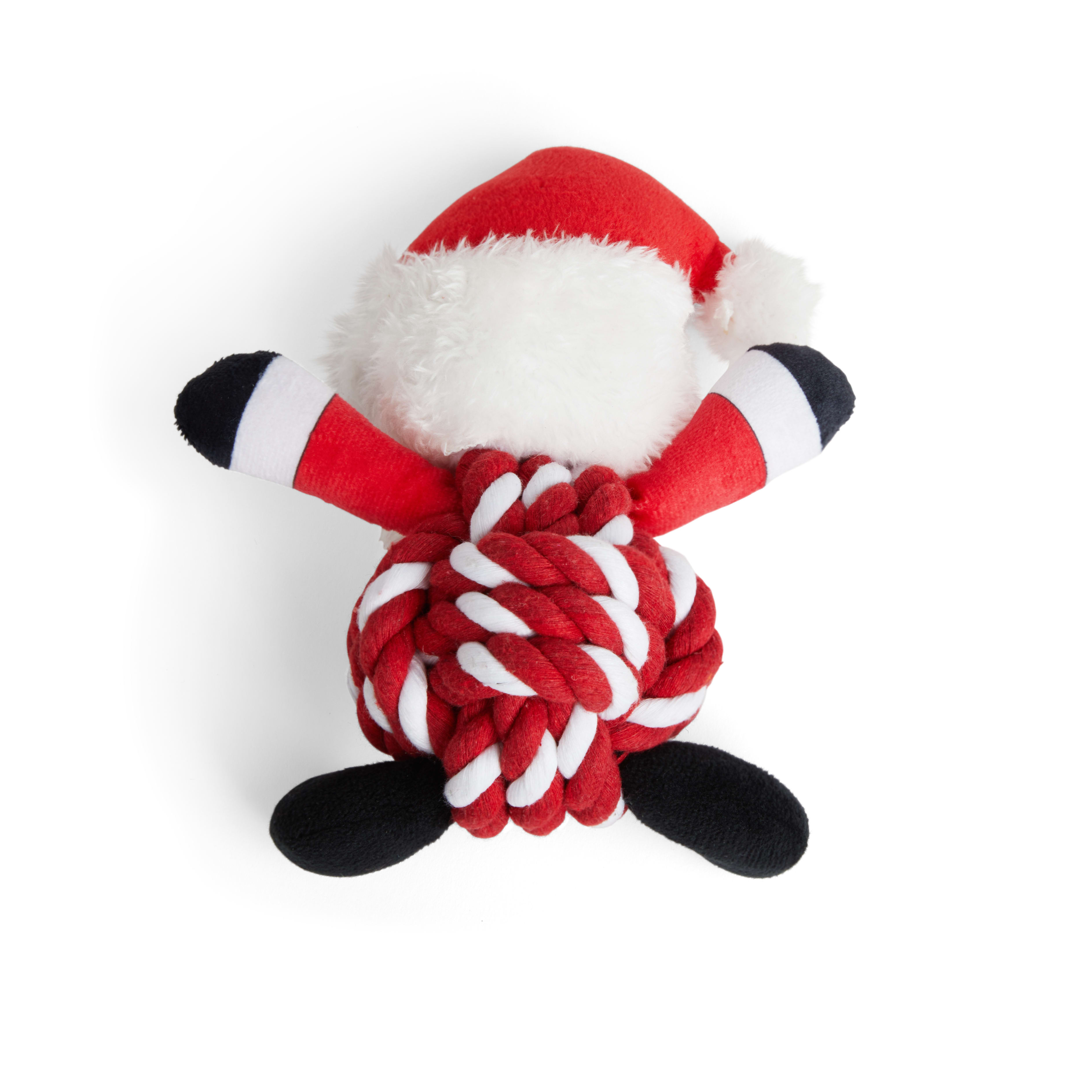 More and Merrier Plush Rope Ball Santa Dog Toy， Small