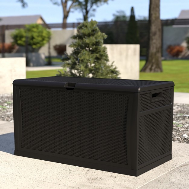 Emma And Oliver 120 Gallon Plastic Deck Box For Outdoor Patio Storage amp Deck Organization