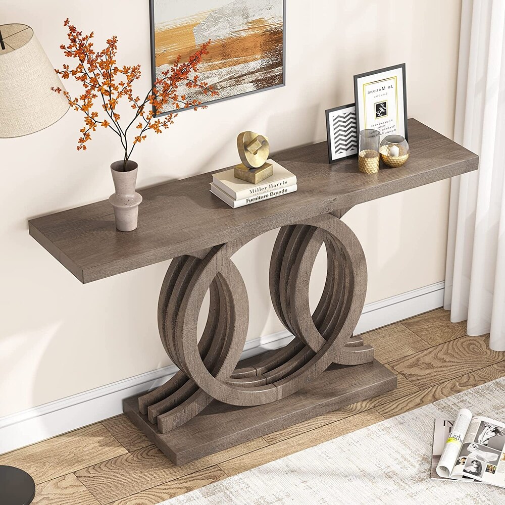 55 inches Farmhouse Console Table with Geometric Base