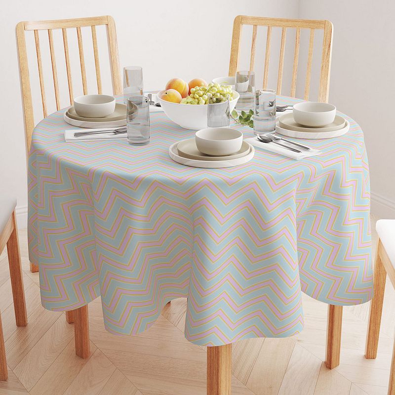 Round Tablecloth， 100% Cotton， 60 Round， Easter Chevron