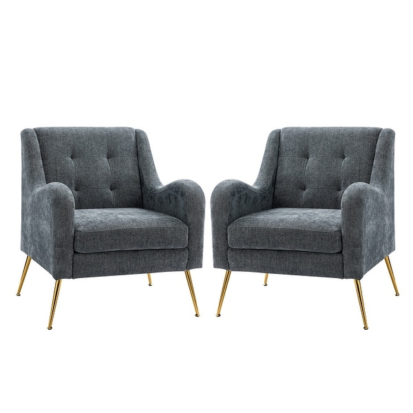 Hyperboreüs Comfy Tufted Armchair with Metal Base Set of 2 by HULALA HOME