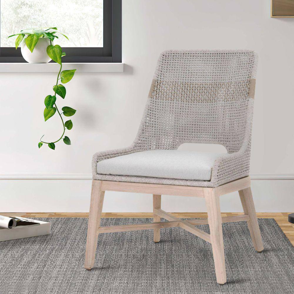 Benjara Brown and Gray Fabric Interwoven Rope Pattern Backrest Dining Chairs (Set of Two) BM196415