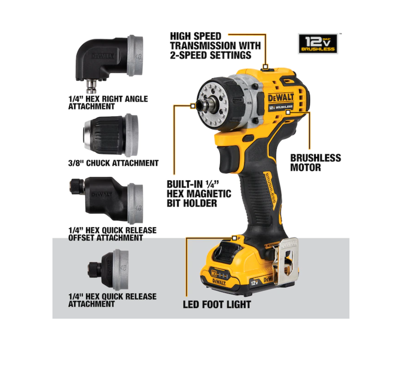 DEWALT DCD703F1 Xtreme 5-In-1 12-volt Max 3/8-in Brushless Cordless Drill (1-Battery Included and Charger Included)