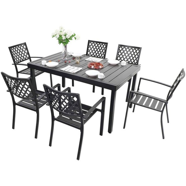 7pc Metal Patio Dining Set With Rectangular Expandable Table amp 6 Chairs Captiva Designs