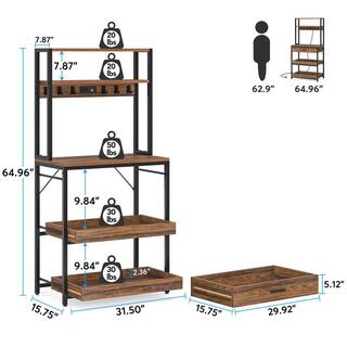 TRIBESIGNS WAY TO ORIGIN Bachel Vintage Brown Baker's Rack with Power  USB Outlets 5-Tier Microwave Oven Stand with Drawer and Sliding Shelves HD-JW0363Y