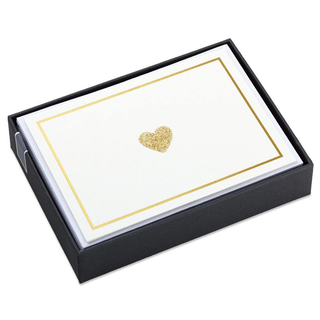 Hallmark  Glittery Gold Hearts Blank Note Cards, Box of 10