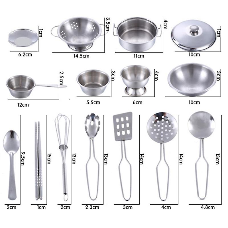 900c Stainless Steel Kids House Kitchen Toys Cooking Cookware Pots Pans Pretend Play Playset Utensils