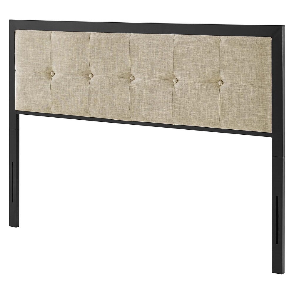 Waldorf Modern Beige Fabric Button Tufted Upholstered Twin Size Metal Headboard