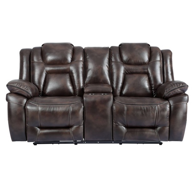 Oportuna Dual Power Console Loveseat Brown Steve Silver Co