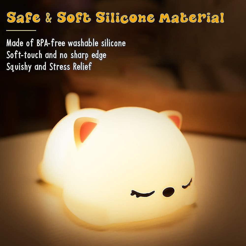 Portable Child Night Light， 7 Colors Led Silicone Cat Lamp， Baby Room Lamp， Usb Rechargeable Cute Color Changing Lamp Christmas Birthday Gift