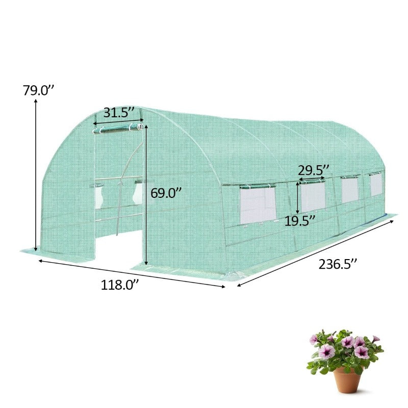 10' x 6.5' x 20' Portable Walk-in Greenhouse Backyard Garden Plant Grow Tents with 8 Windows