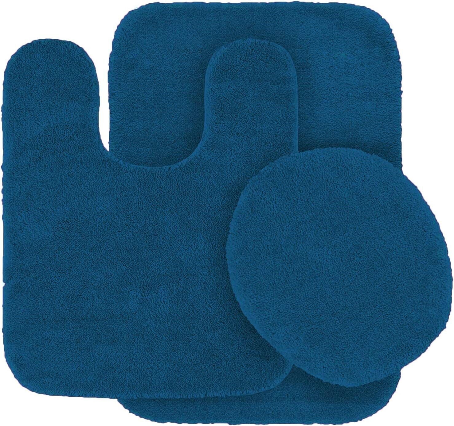 Royal Blue 3 pieces bathroom rug Non-Slip Set bath mats super soft plush with toilet lid cover #6