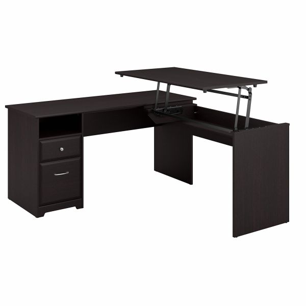 Bush Furniture Cabot 60W 3 Position L Shaped Sit to Stand Desk in Espresso Oak