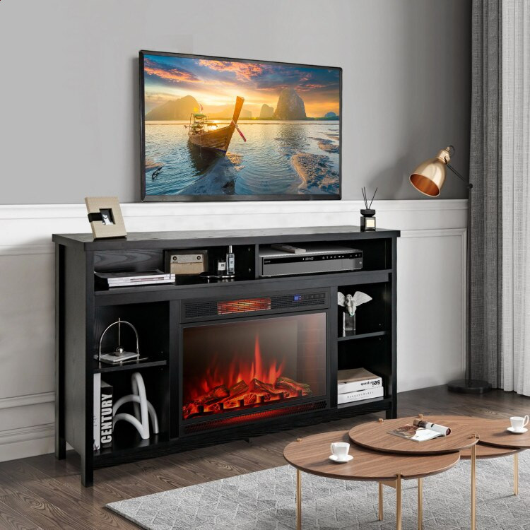 Black Fireplace TV Stand for TVs up to 65 Inches   Transitional   Entertainment Centers And Tv Stands   by Miron Demid LLC  Houzz