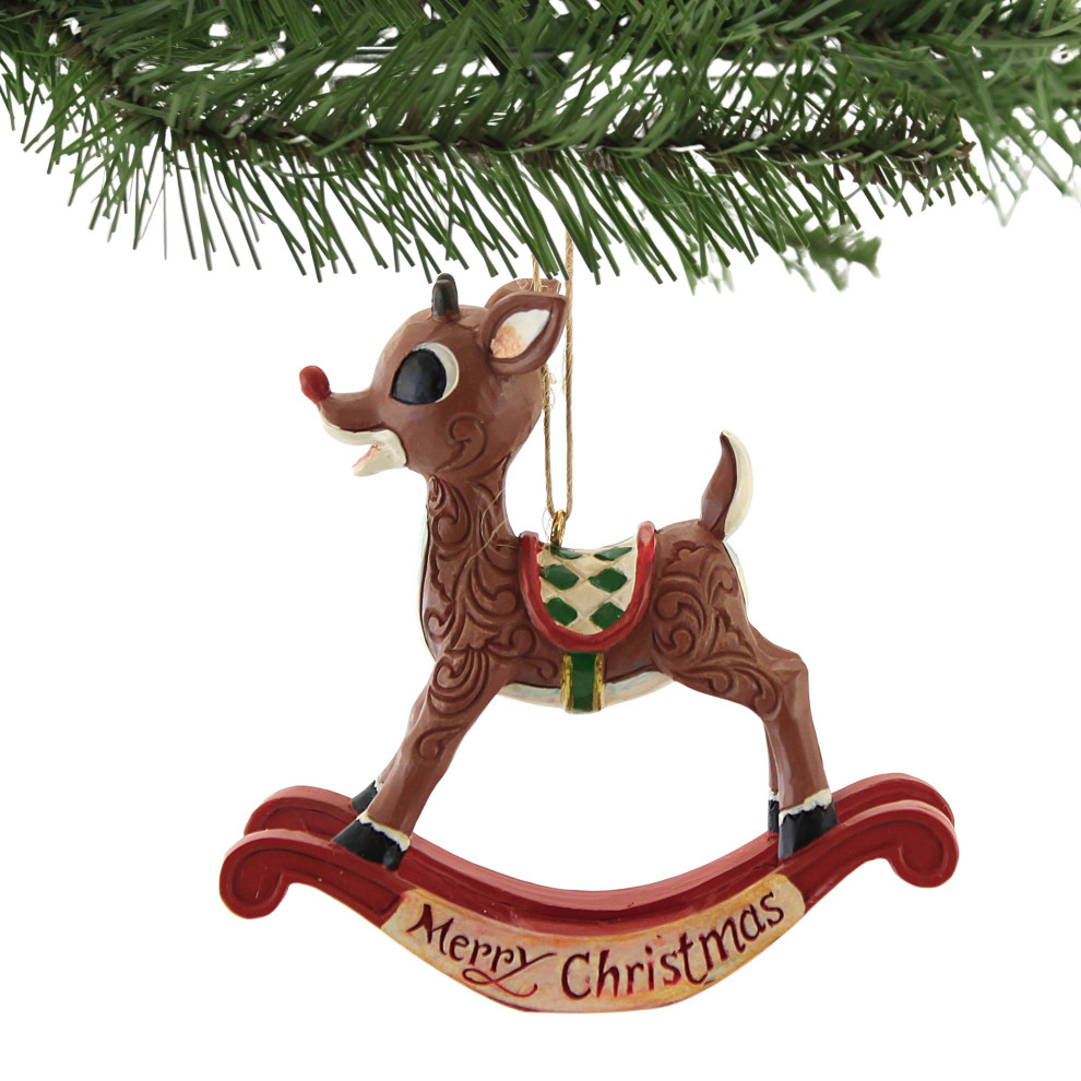 Jim Shore Rudolph As A Rocking Horse Polyresin Red Nosed Reindeer 6009114   Christmas Ornaments   by Story Book Kids Inc  Houzz