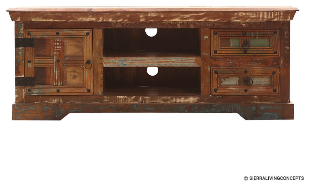 Walstonburg Hand carved Reclaimed Wood 60 Inch TV Stand Media Console   Farmhouse   Entertainment Centers And Tv Stands   by Sierra Living Concepts Inc  Houzz