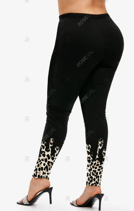 Leopard Print T-shirt and High Waist Animal Leopard Leggings Plus Size Outfit