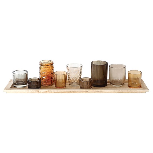 Wood Tray With 9 Glass Votive Holders Storied Home