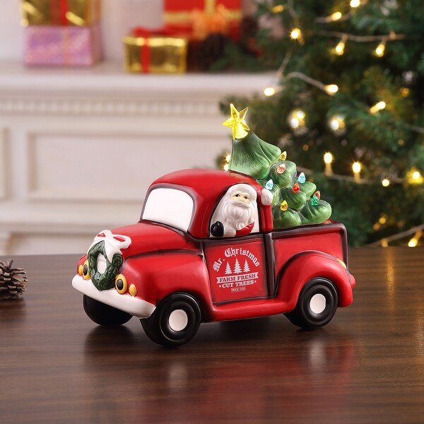 10.5 Nostalgic Ceramic Lit Truck Cookie Jar