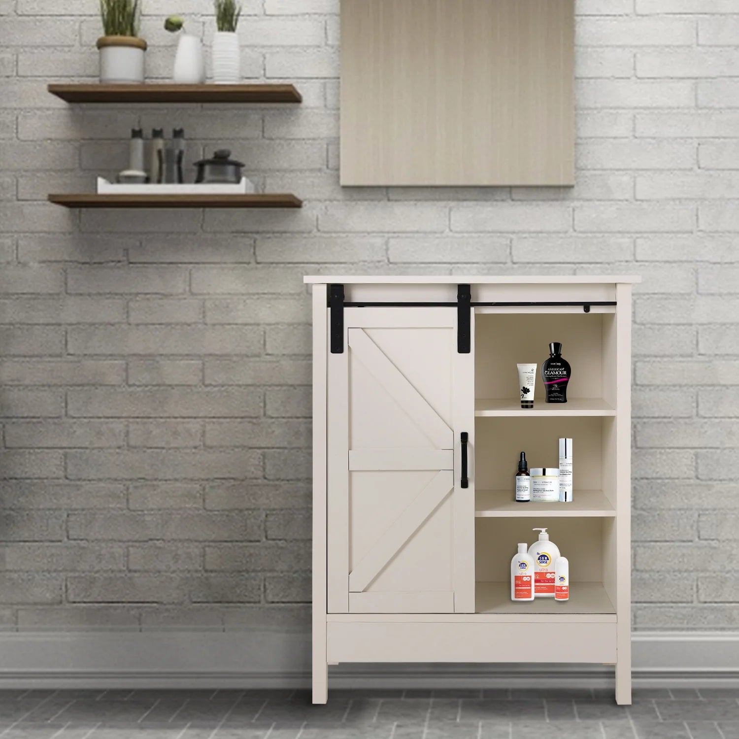 Sophia&William 3-Tier Sliding Barn Door Bathroom Storage Cabinet-White